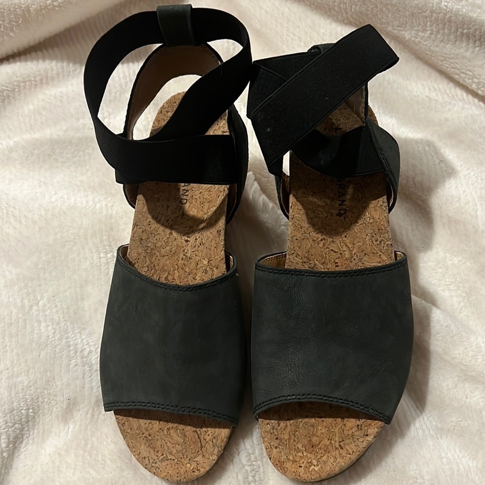 Lucky Brand Kyla Leather Ankle Wrap Cork Wedge Sandal SIZE 8 - Like New!